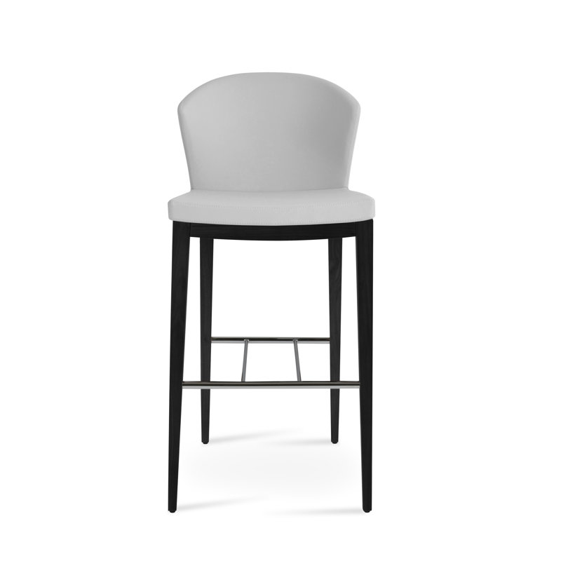 Capri Wood Counter & Bar Stool, Counter Stool (24" Seat Height), Wenge, White Faux Leather