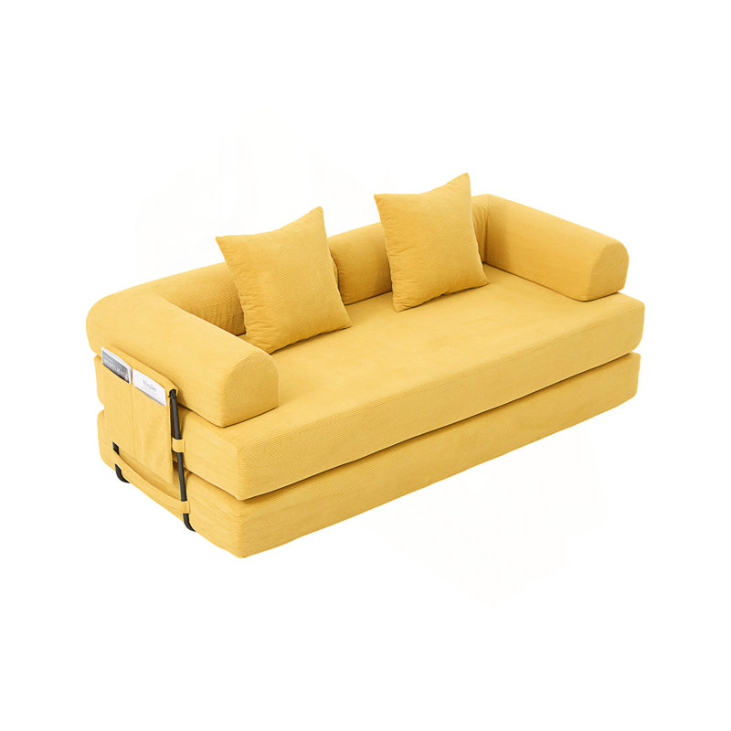 Canapé pliable et compressible, Velours côtelé jaune moutarde