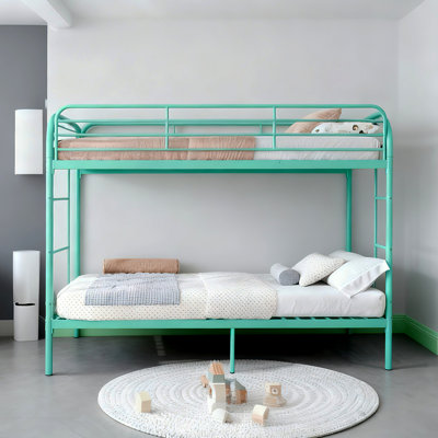Twin Over Twin Heavy Duty Metal Bunk Bed, Iron Bed With 2 Ladders & Full-length Guardrail, Easy Assemble For School & Bedroom