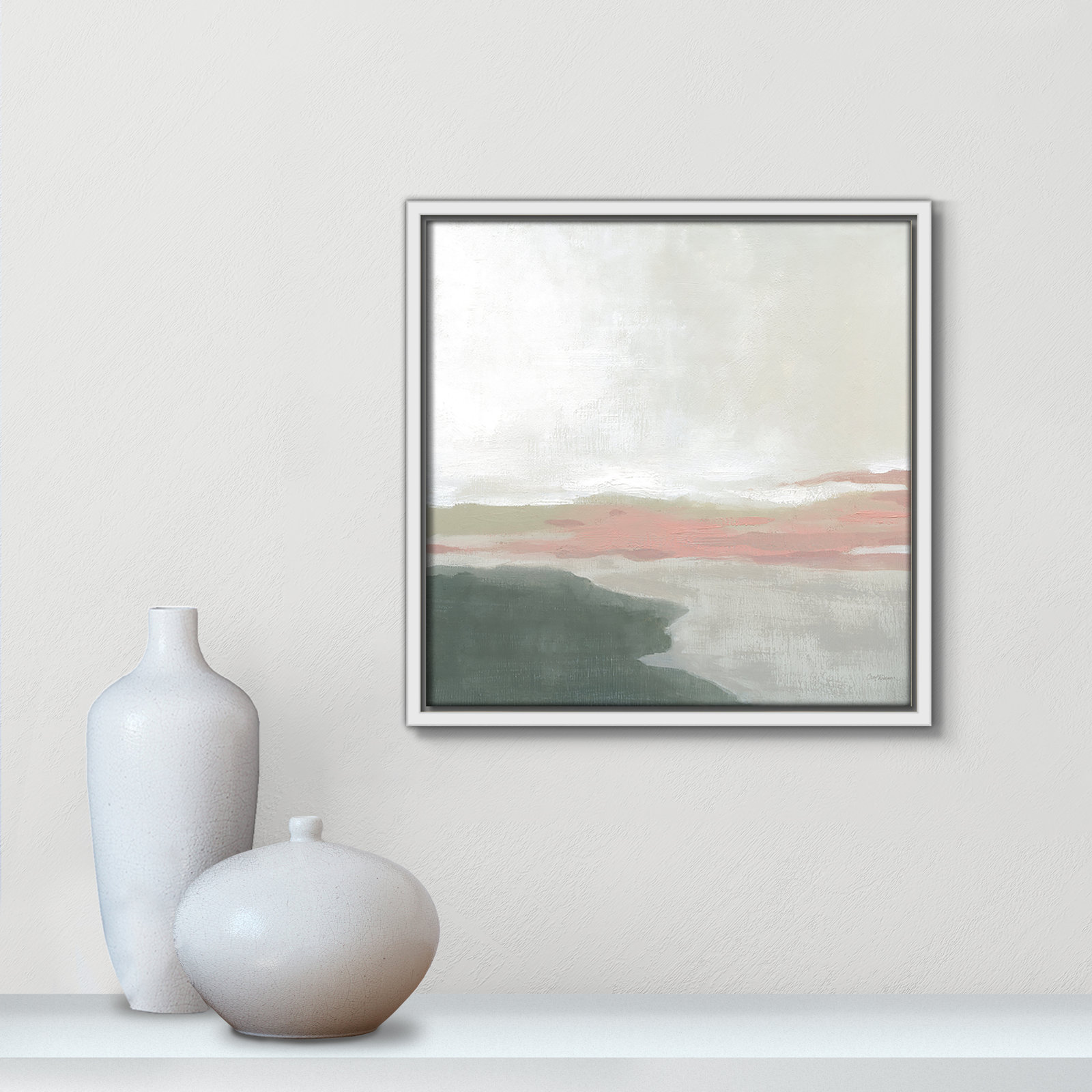 Carley "Still Lake" Painting by Carol Robinson, 13.5" H x 13.5" W x 2" D, White
