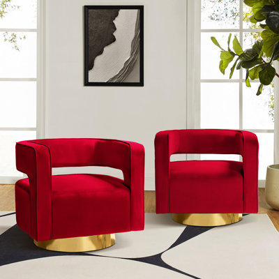 Alson 29.5'' Wide Velvet Swivel Barrel Chair