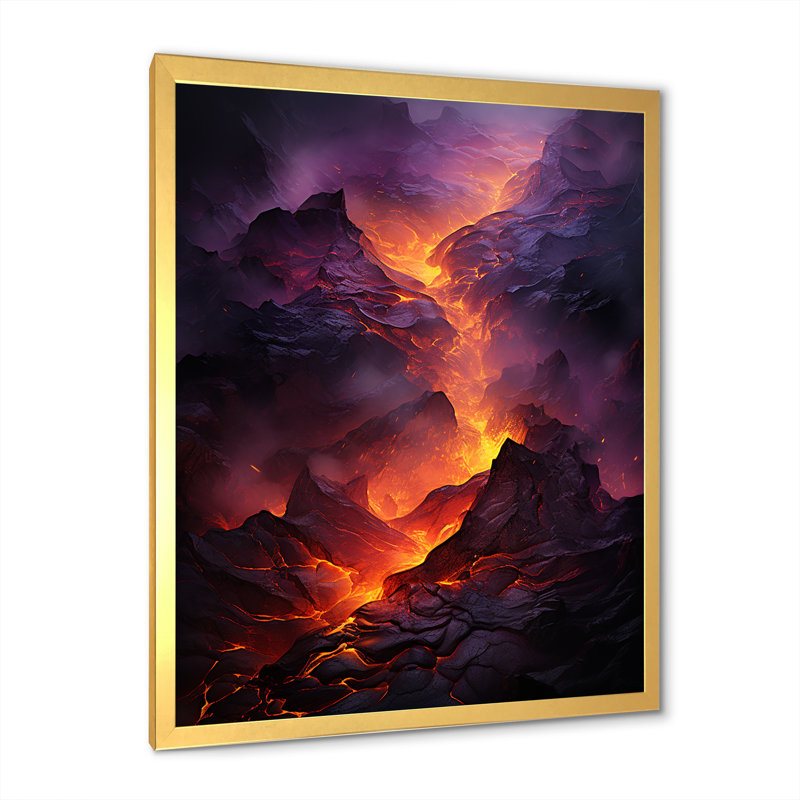 Volcano Volcanic Glow - Art mural sur toile Volcano, Cadre doré simple, H 32 po x l 16 po x P 1 po