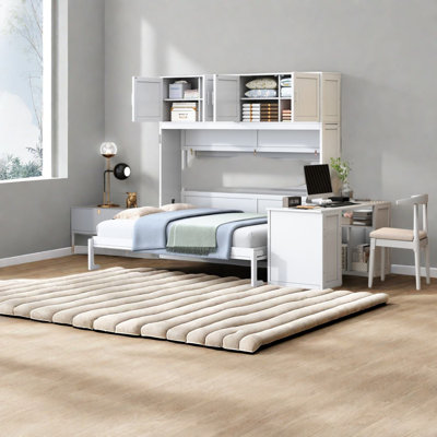 Lit escamotable peu encombrant avec rangement, grand lit escamotable en bois aggloméré pour maison moderne