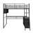 Modern Metal Loft Bed With Integrated LED Lighting, Study Table, And Quad Storage Shelves-947017276