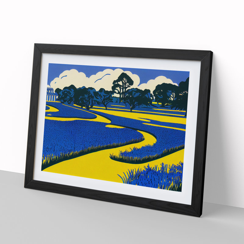 Pop Bluebell Field - Single Picture Frame Print, Black, 46cm H x 64cm W x 2cm D