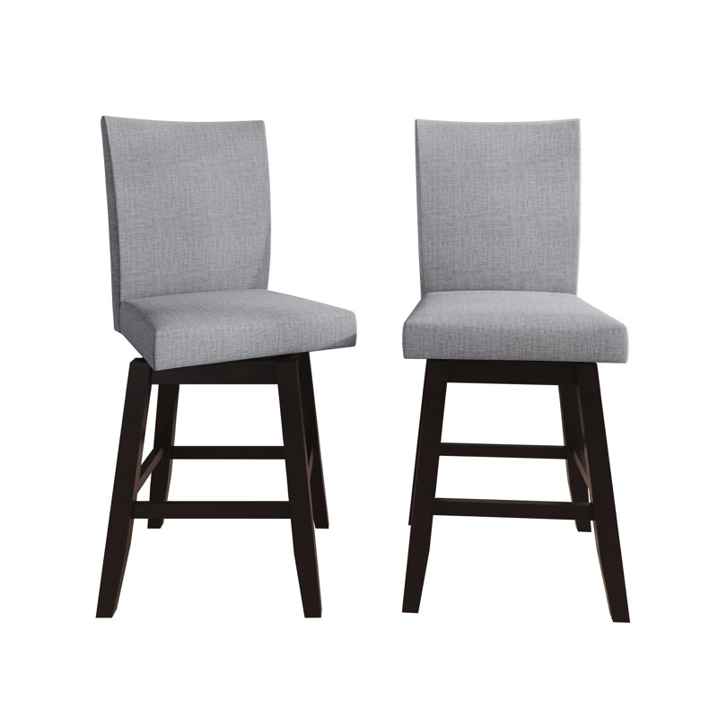5-Piece Counter-Height Round Dining Set with Cushioned Linen Chairs, Grey, Grey