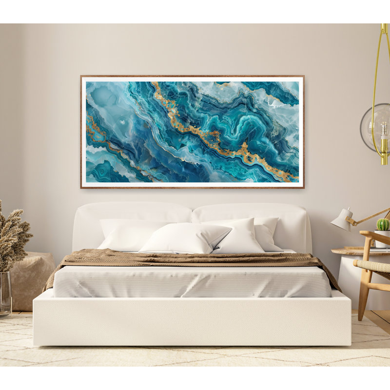Reproduction d'art abstrait sur toile géométrique turquoise sarcelle, Toile tendue, H 30 po x l 60 po x P 1,5 po