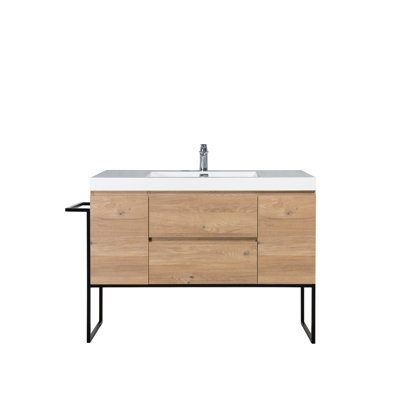 Claren 48-inch W x 20-inch D 2-Door & 2-Drawer Freestanding Bathroom Vanity with Single Sink and White Acrylic Countertop