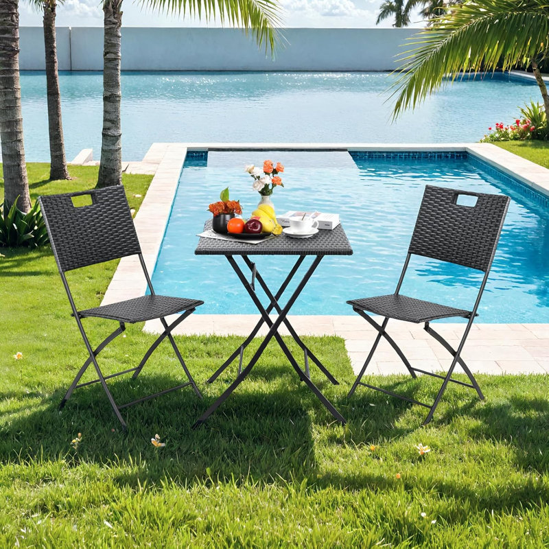 Wicker Patio Dining Set Table,, Black