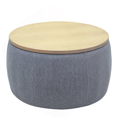 Round Storage Ottoman, 2-in-1 Function, Works as End Table and Ottoman