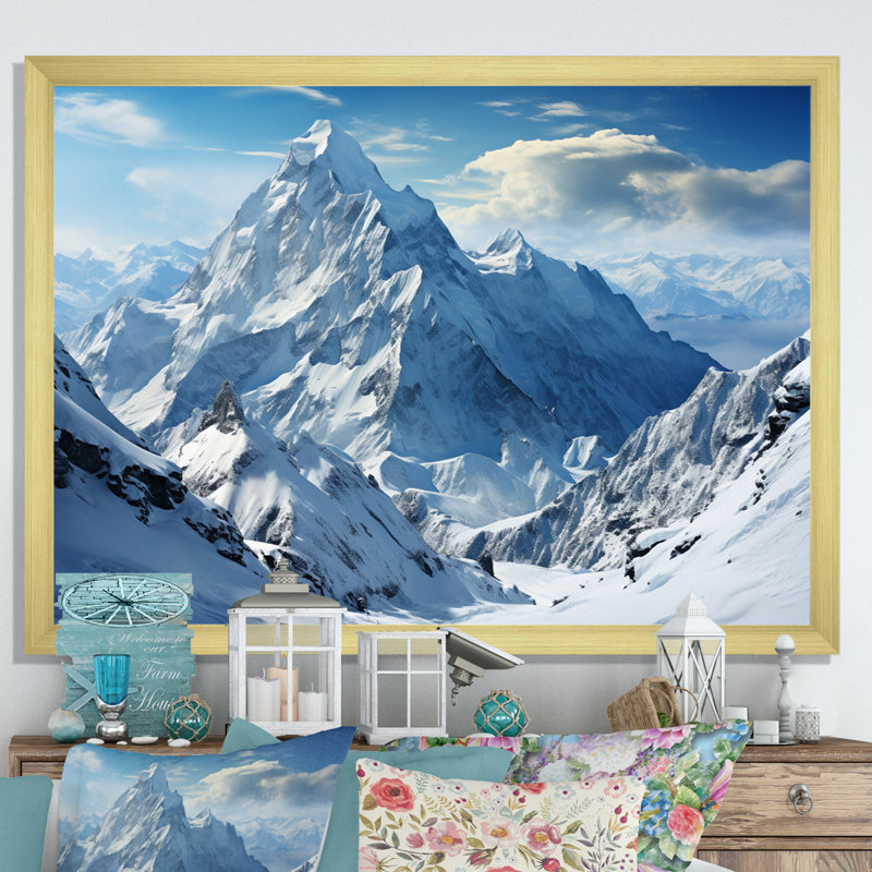 Winter Snowy Peaks II - Paysages, reproductions d'art mural, H 34 po x l 44 po x P 1,5 po, Cadre doré à une seule photo