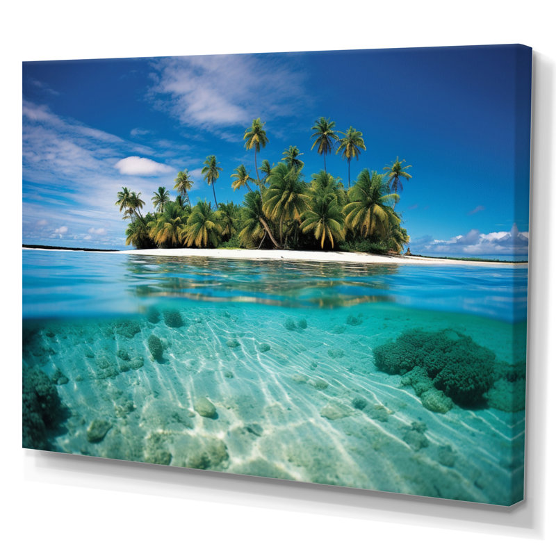 Photo de plage, évasion tropicale V - plage, art mural, H 16 po x l 32 po x P 1 po, Toile tendue