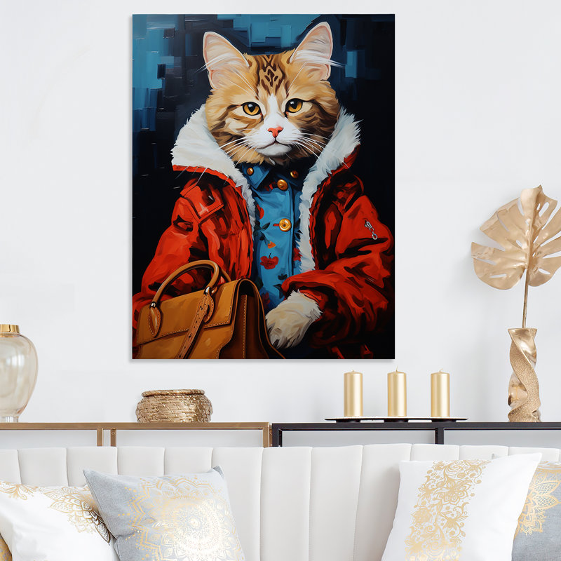 «Brown Cat Fashion Portrait II», art mural en métal, H 20 po x l 12 po x P 1 po