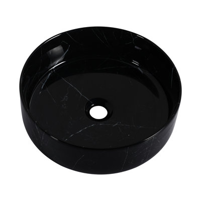 Lavabo de comptoir rond en céramique pour la salle de bain, art noir et blanc, glacis cuit, lisse, largeur de 15,25 po, profondeur, 4,78 po, lavabo d'art 18,98 lb, facile à nettoyer, teinture à trois couches,