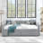 Queen Size Daybed with Two Drawers Trundle Upholstered Sofa Bed, with Vertical Stripes Linen Fabric, Grey (86.5"x65"x30")-1428408987