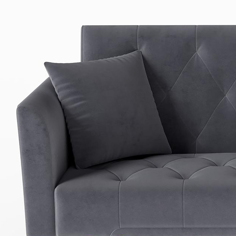 Canapé-lit en velours convertible avec 2 coussins, Gris