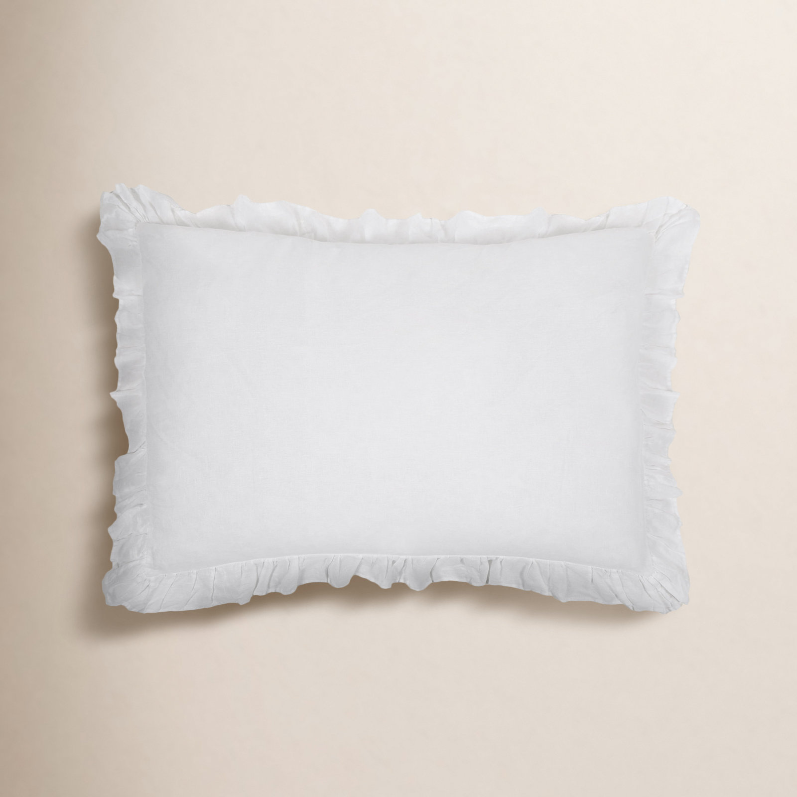 Charlie Ruffled Linen Lumbar Throw Pillow, White
