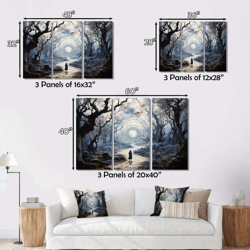«Gray Buddhism Enlightenced Path I» sur toile, reproduction de 3 pièces, H 28 po x l 36 po x P 1 po