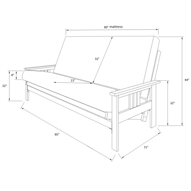 Monterey Queen Futon Frame with Mattress - Futon Frame Set with Mattress, Foldable Futon Frame with Sturdy Wood Build, Living Room Futon Frame with Mattress, Versatile Design