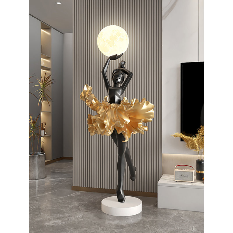 Luxury Ballerina Sculpture with Moon Light Feature, Black
