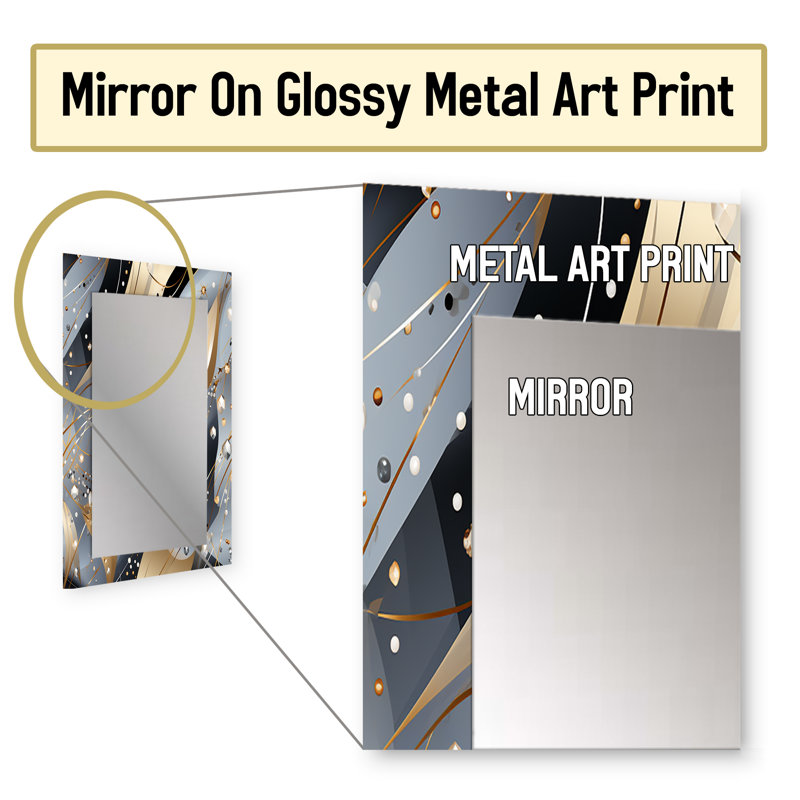 Will Grey and Gold Diamond Glam Sequins - miroir glamour, miroir mural décoratif moderne, impression d'art en métal