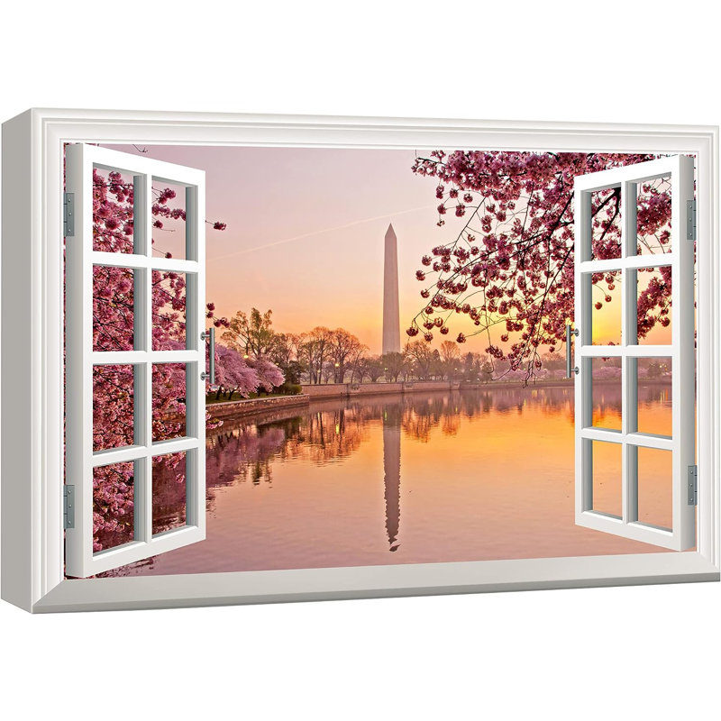 «Washington Monument & Cherry Blossoms Nature Wilderness», reproduction sur toile, H 12 po x l 18 po x P 1,5 po