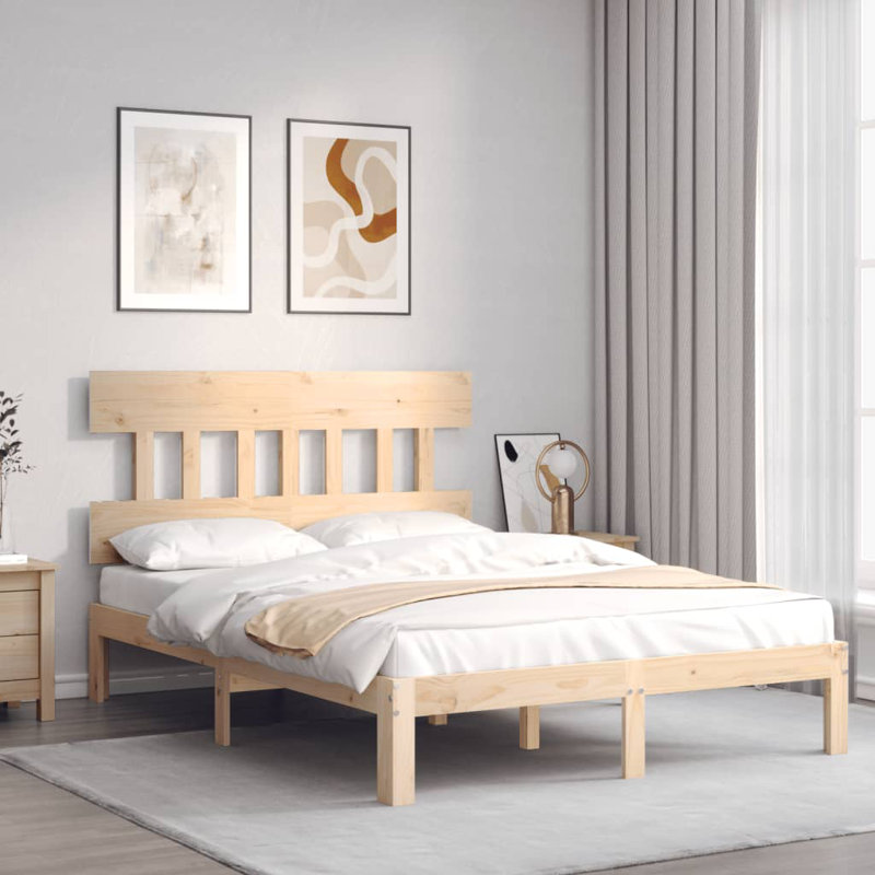 Bed Frame with Headboard, 140 x 190cm, Natural
