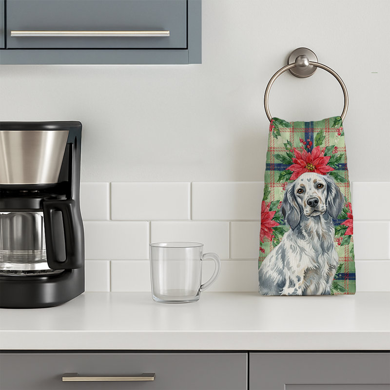 Blue Belton English Setter Christmas PoinsettIas Kitchen Towel, Blue Belton English Setter