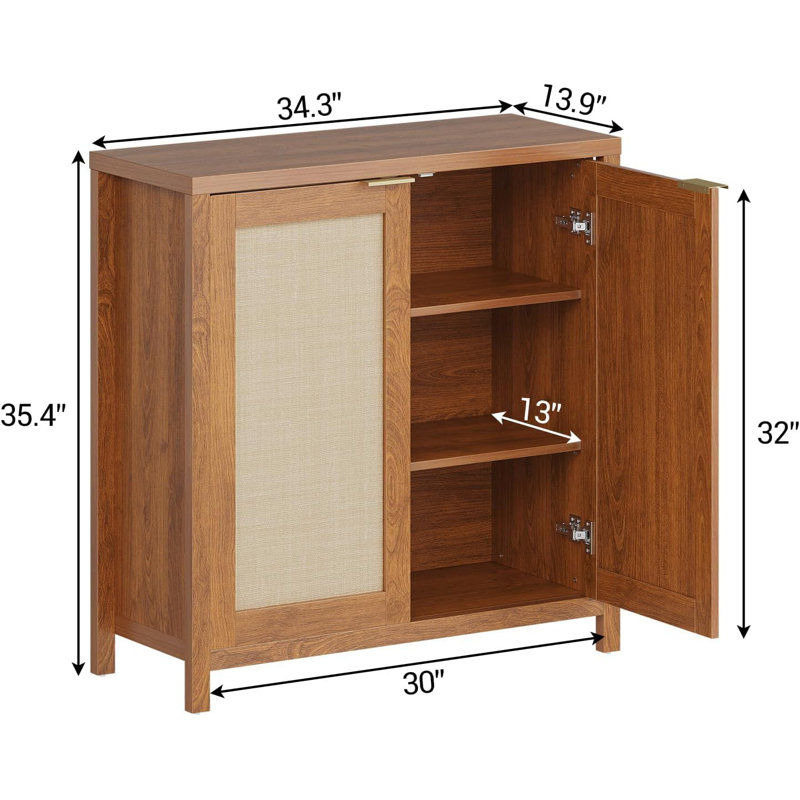 Buffet 34 po en rotin avec rangement Boho