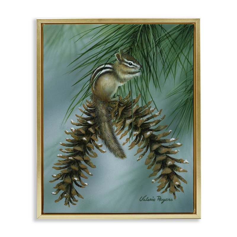  «Chipmunk Pine Cone Perch Floater», art mural sur toile par Valerie Rogers, H 31 po x l 25 po
