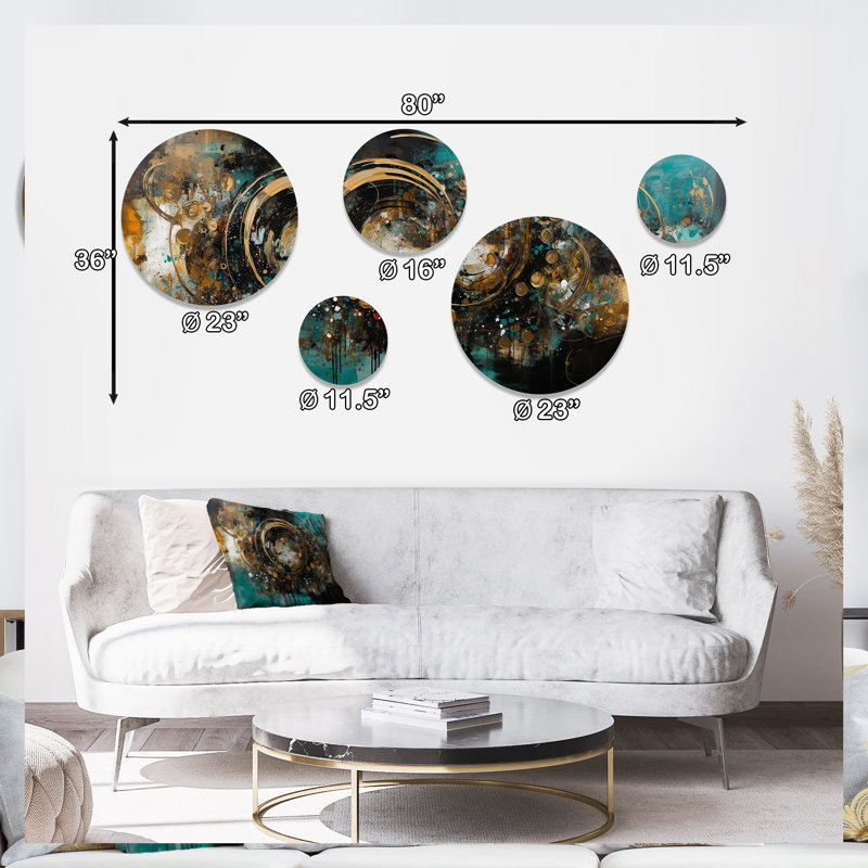 Ensemble de 5 décorations murales dorées et vertes dévoilant l'énergie III