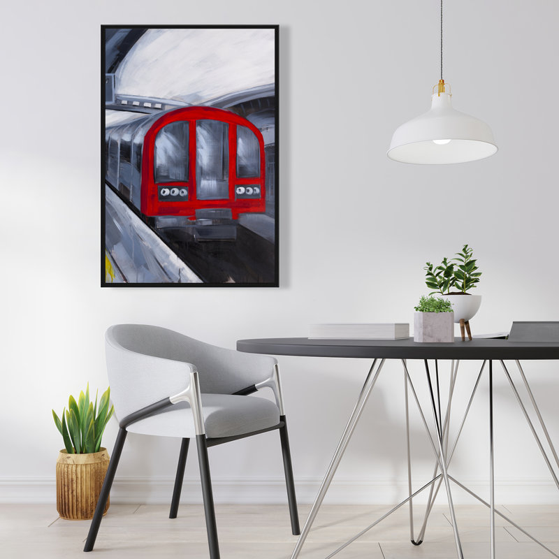 «People Waiting Metro», toile encadrée rouge