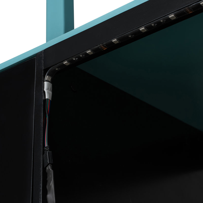 3 Drawers Modern Loft Bed With Lighted Desk And Storage Bookcase, Full Size, Blue