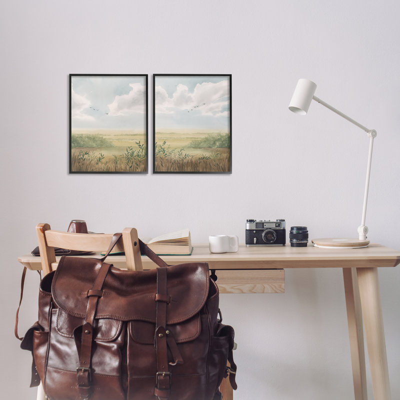  Ensemble de 2 giclées Birds over Country Pastures par Grace Popp, H 14 po x l 11 po, Giclée encadrée noir minuit
