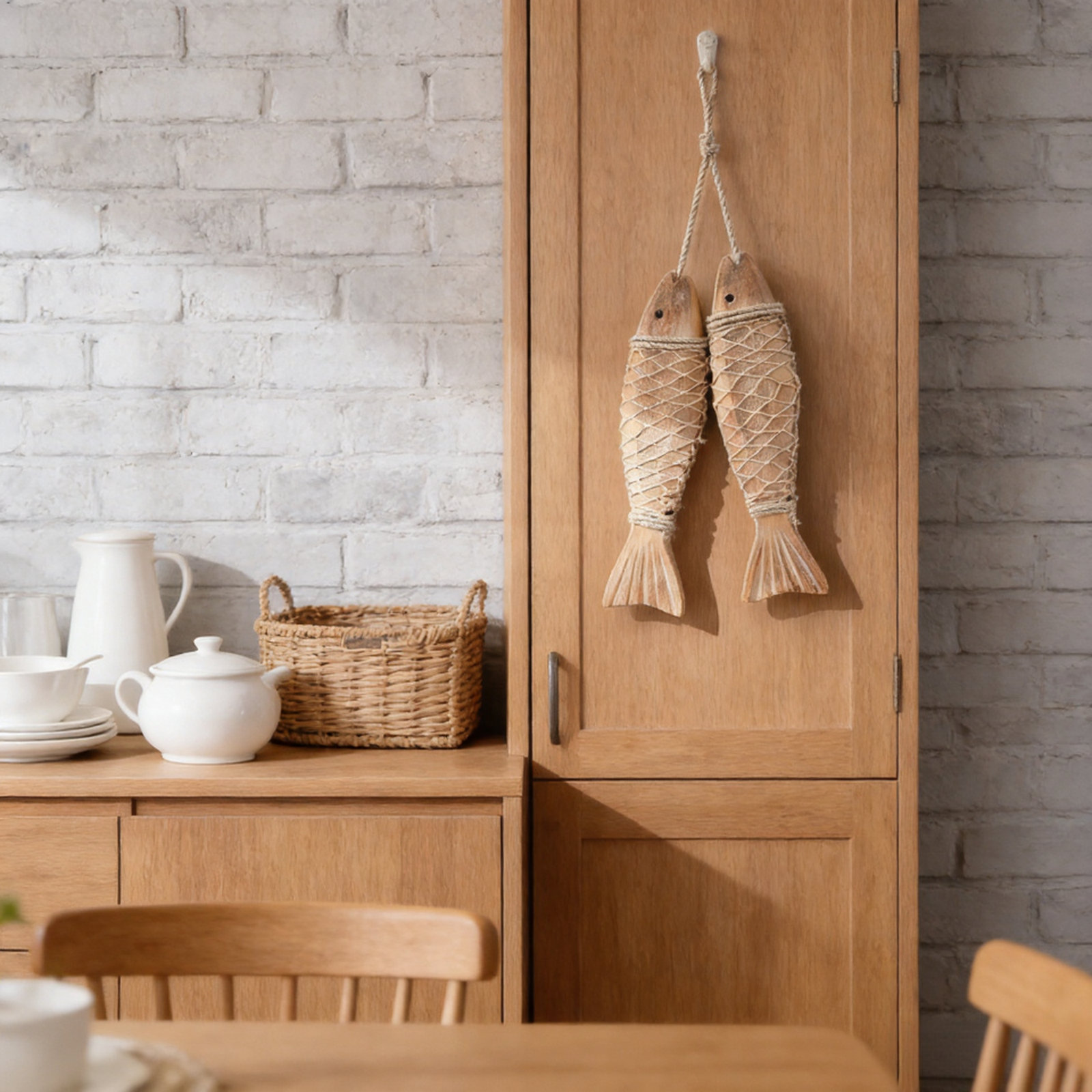 Vintage-style Wall Decor, Fish-shaped Hanging Ornaments Handcrafted Solid Wood Fish String Hanging Decorations