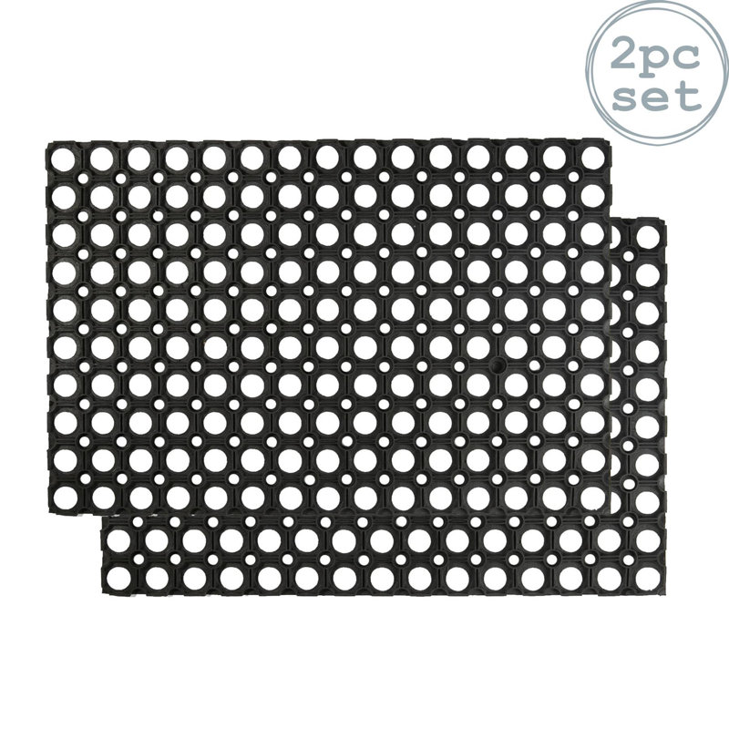 Nicola Spring - Heavy Duty Rubber Door Mats - Black, 40cm W x 60cm L