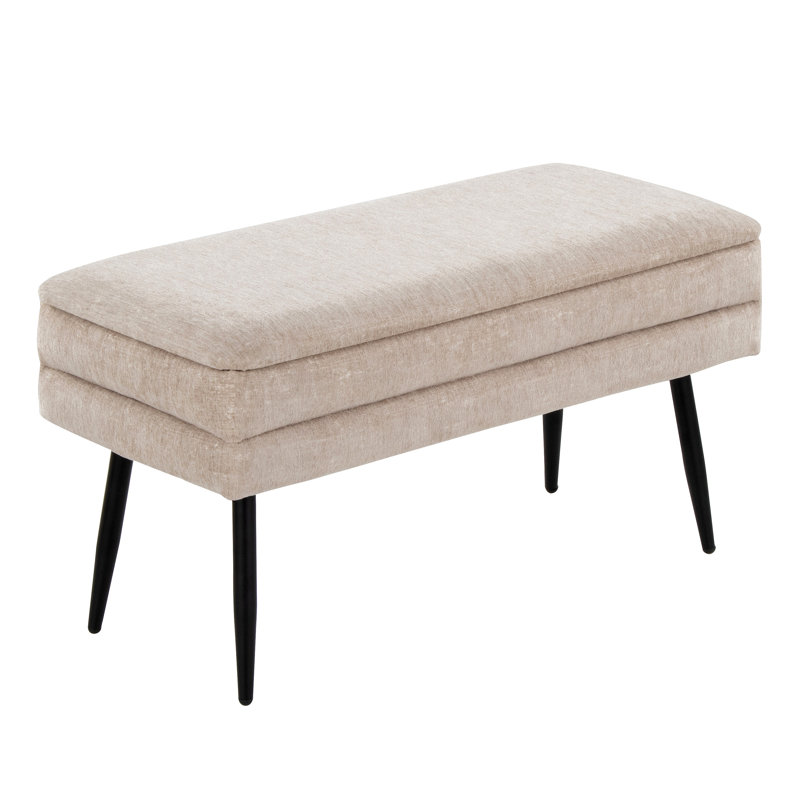 Banc de rangement contemporain en métal et tissu, Beige
