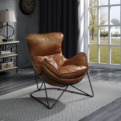 Fauteuil d'appoint en cuir fleur Aperol et finition noire