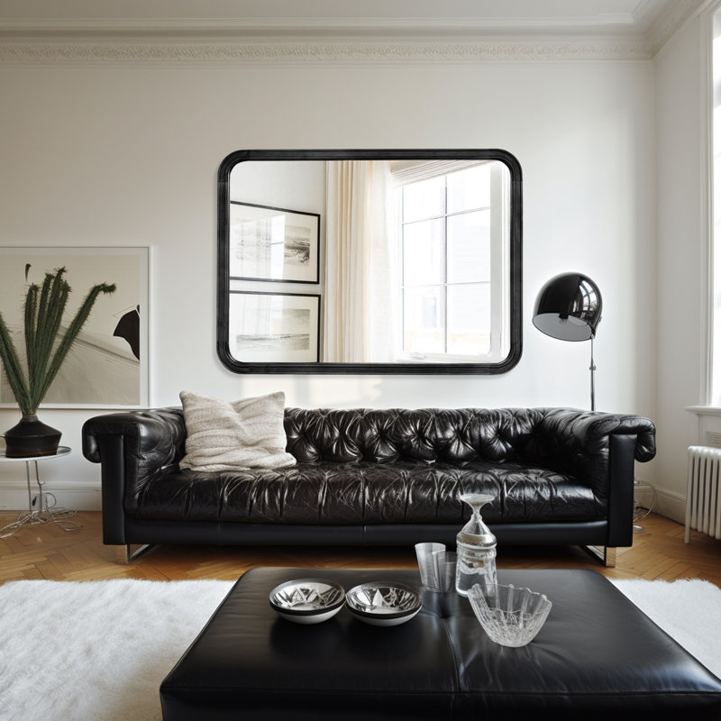 Reppond Solid Wood Rectangle Mirror, 40" x 30", Black