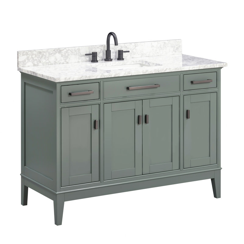 Anglet 48" Single Bathroom Vanity with Top, Carrera White, Smoke Green