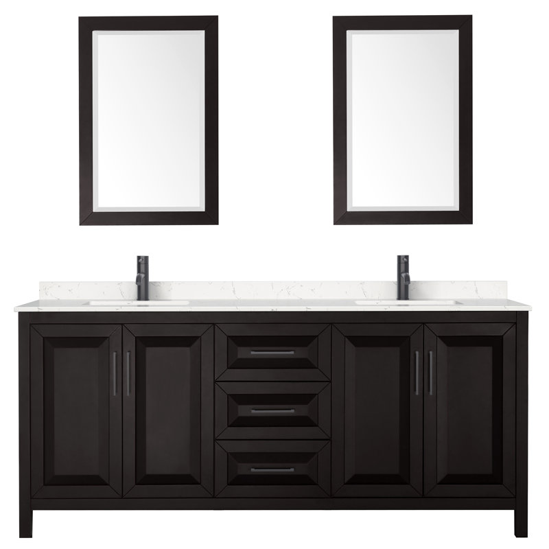 Daria 72" Double Bathroom Vanity Set with Mirror, White, Gold, 80"