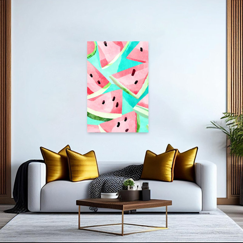 Refreshing Watermelon Pattern Colorful Vibrant Fruit Summer Wall Art Print 1 Piece Wrapped Canvas Wall Art