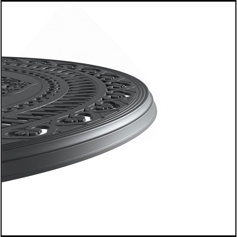 Table de salle à manger en aluminium coulé durable avec fini résistant aux intempéries et trou pour parasol pour l'extérieur