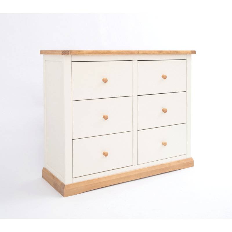6 Drawer 110cm W Double Dresser, Waxed Pine