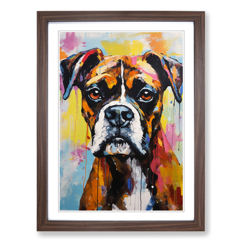 Boxer Dog Gestural - Single Picture Frame Print on Wood, Walnut, 64cm H x 46cm W x 2cm D