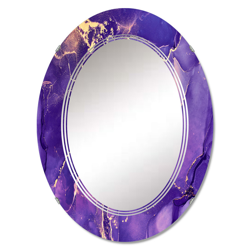 Fuchia liquide mauve et bleu art IV - miroir mural moderne ovale, 30 po x 20 po