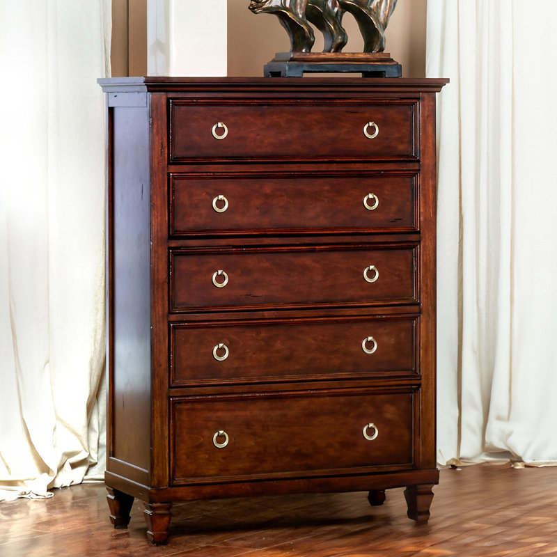 Commode 5 tiroirs Felder, Cerisier brun