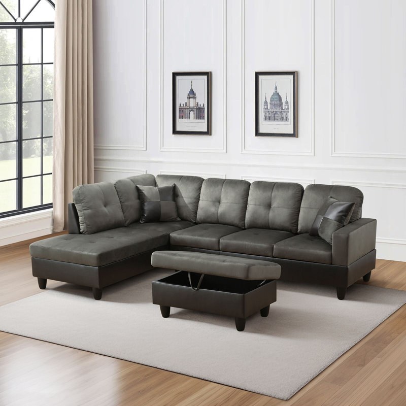 Larelle 103.5" Wide  Sofa & Chaise, Taupe Microfiber/Microsuede, Left Hand Facing