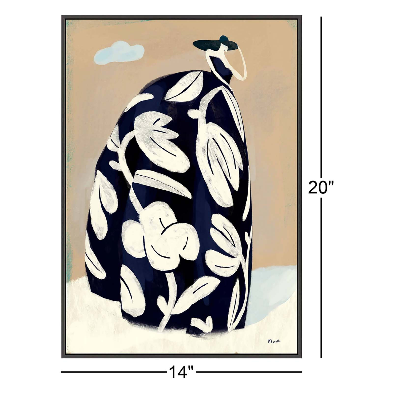 Black Dress Print by Marco Marella, Black Canvas Framed, 20" H x 14" W x 1.25" D