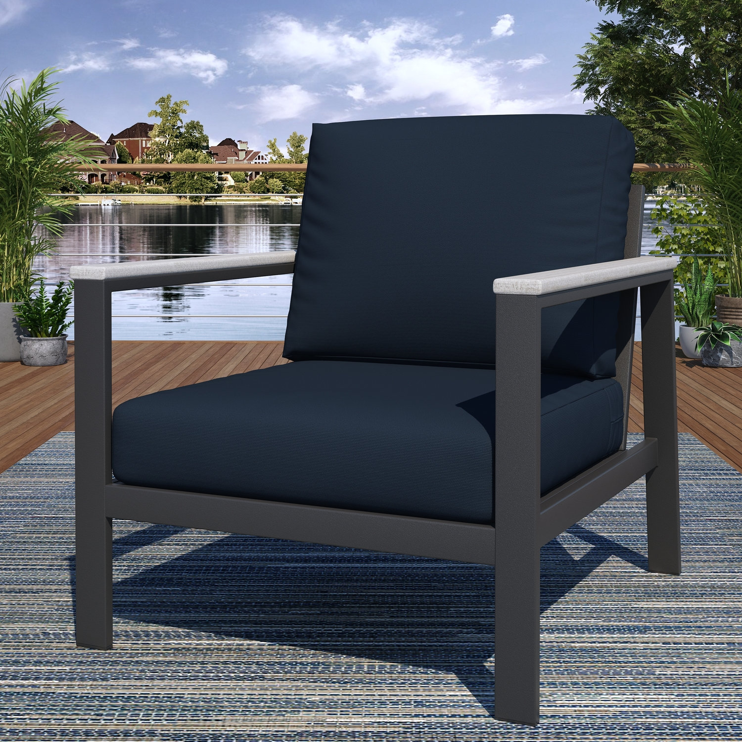 Townsend Sunbrella® Patio Lounge Chair, Canvas Navy Sunbrella® Canvas, Brown, Yes